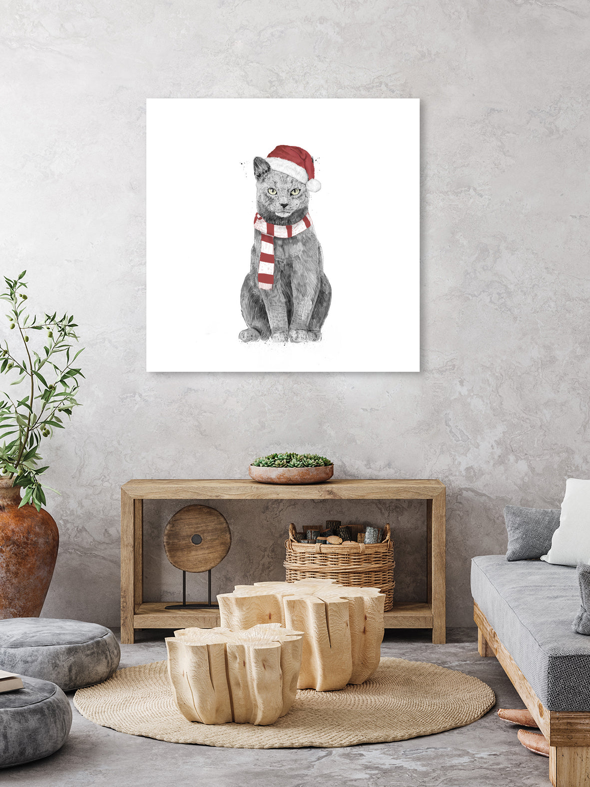 Xmas cat by Solti Balázs on GIANT ART - white digital drawing
