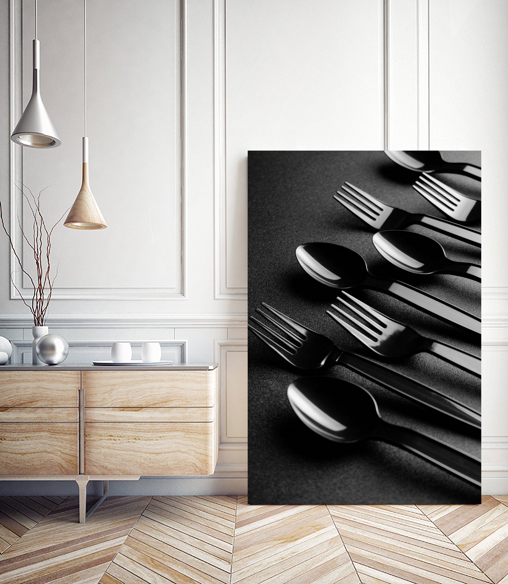 Black plastic cutlery by Studio OMG on GIANT ART - black photo illustration