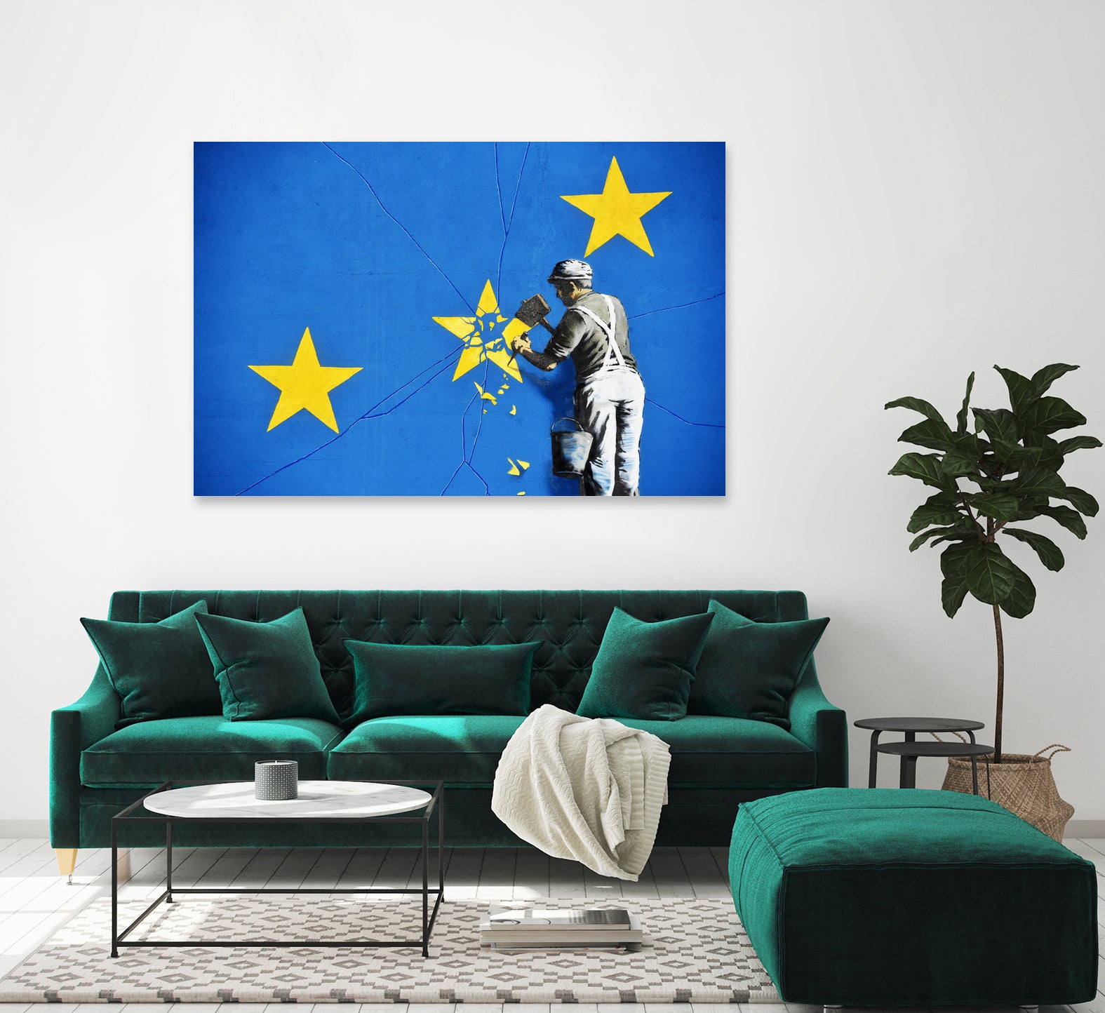 Banksy, Euro stars, edited, cut verion, Banksy poster by ALMA Studio on GIANT ART - blue mixed media
