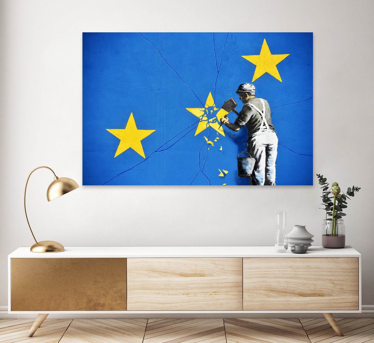 Banksy, Euro stars, edited, cut verion, Banksy poster by ALMA Studio on GIANT ART - blue mixed media