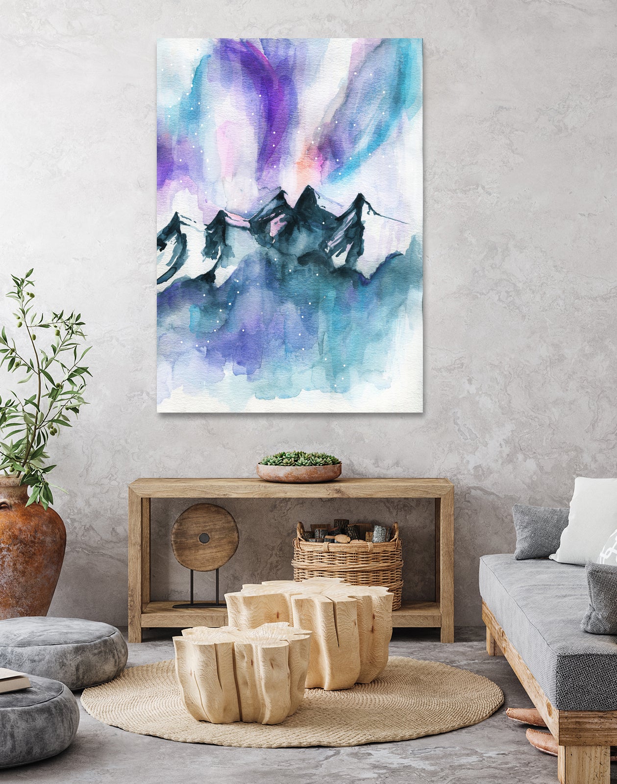Mountain Magic Watercolor by Jen Merli on GIANT ART - blue mixed media