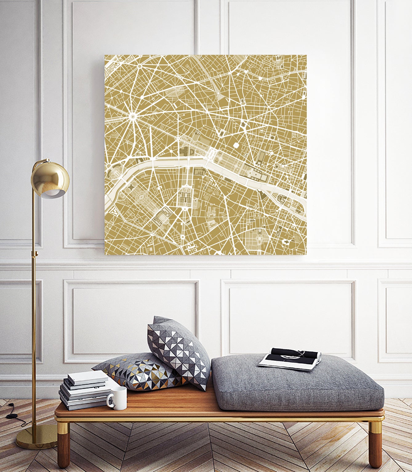 Paris city map gold by Javier Ruiz on GIANT ART - brown digital drawing