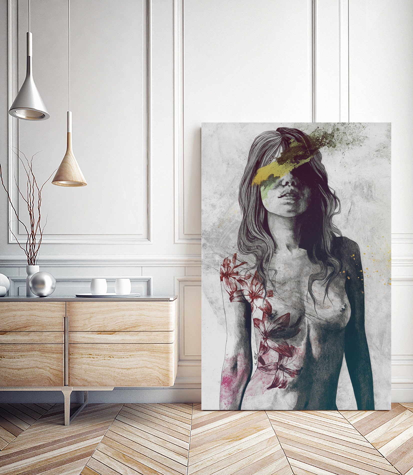 To The Marrow: Autumn (nude faceless girl with lilies) by Marco Paludet on GIANT ART - red digital painting