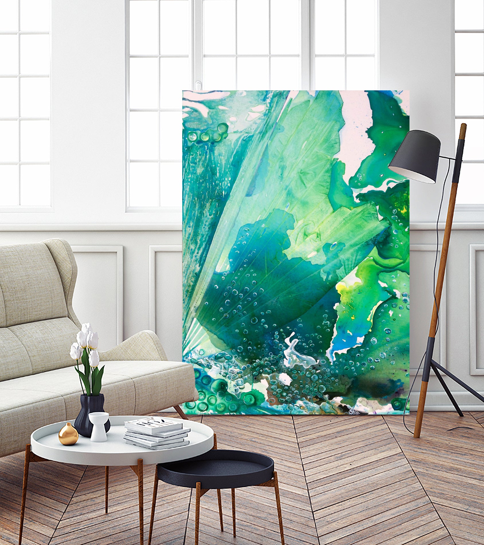 Environmental Consideration, Deep Sea Water Bubbles by Alicia Jones on GIANT ART - green digital painting