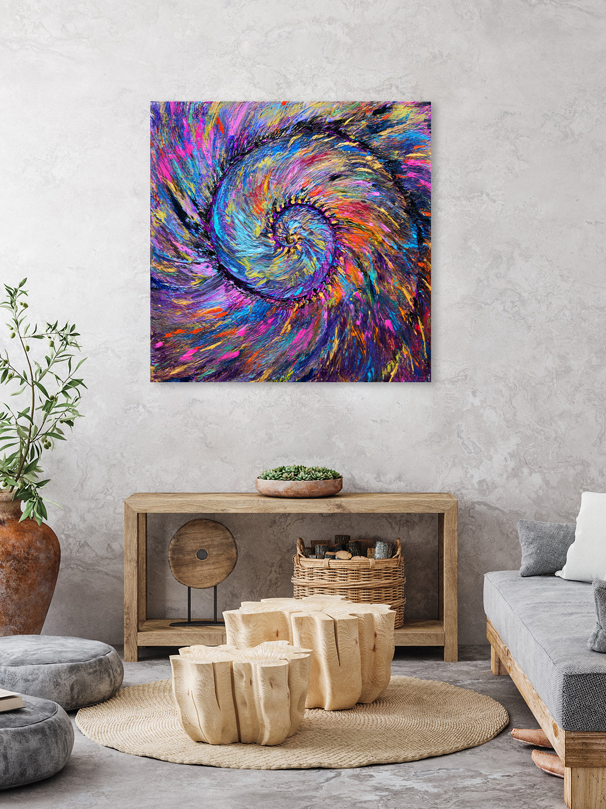 Superb Spiral Rainbow Amonite by Priscilla Batzell on GIANT ART - fuchsia mixed media