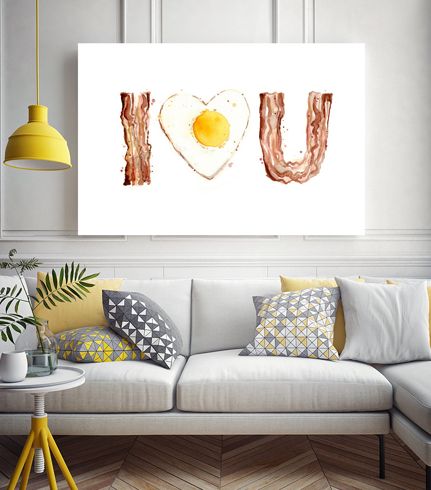 I Heart You Bacon and Egg by Olga Shvartsur on GIANT ART - yellow cartooning