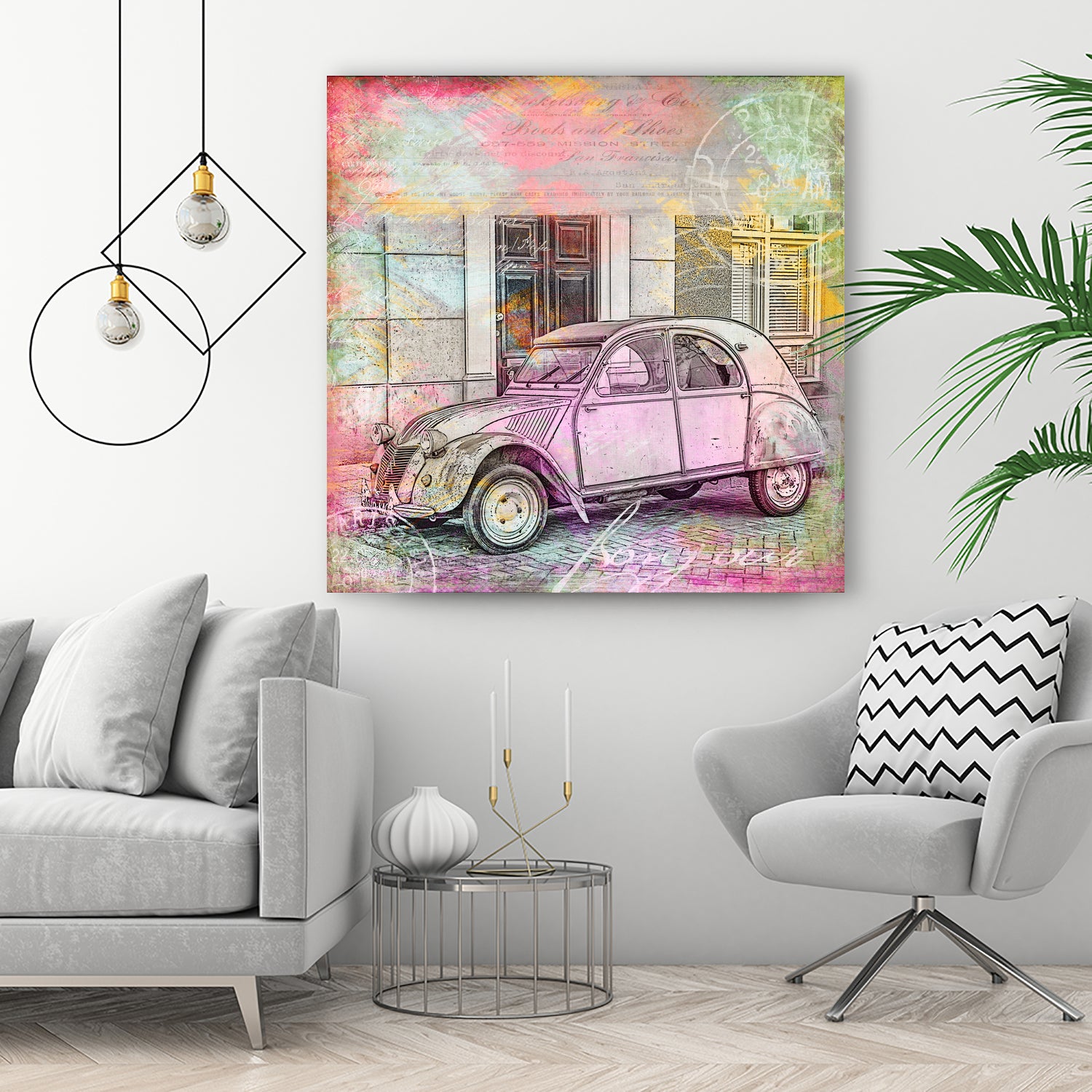 2CV Retro Car by Andrea Haase on GIANT ART - pink photo illustration