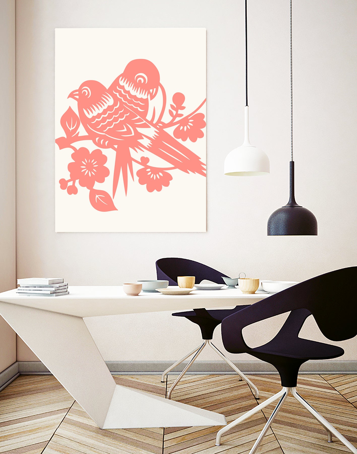 Love Birds Coral by Thomas Fernez on GIANT ART - pink digital drawing