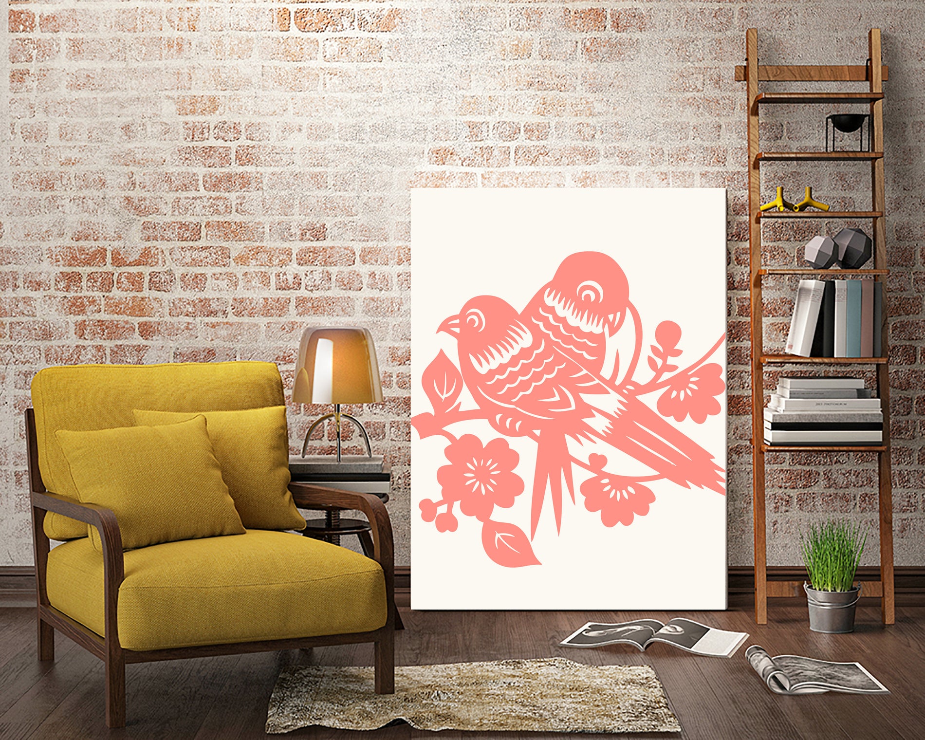 Love Birds Coral by Thomas Fernez on GIANT ART - pink digital drawing