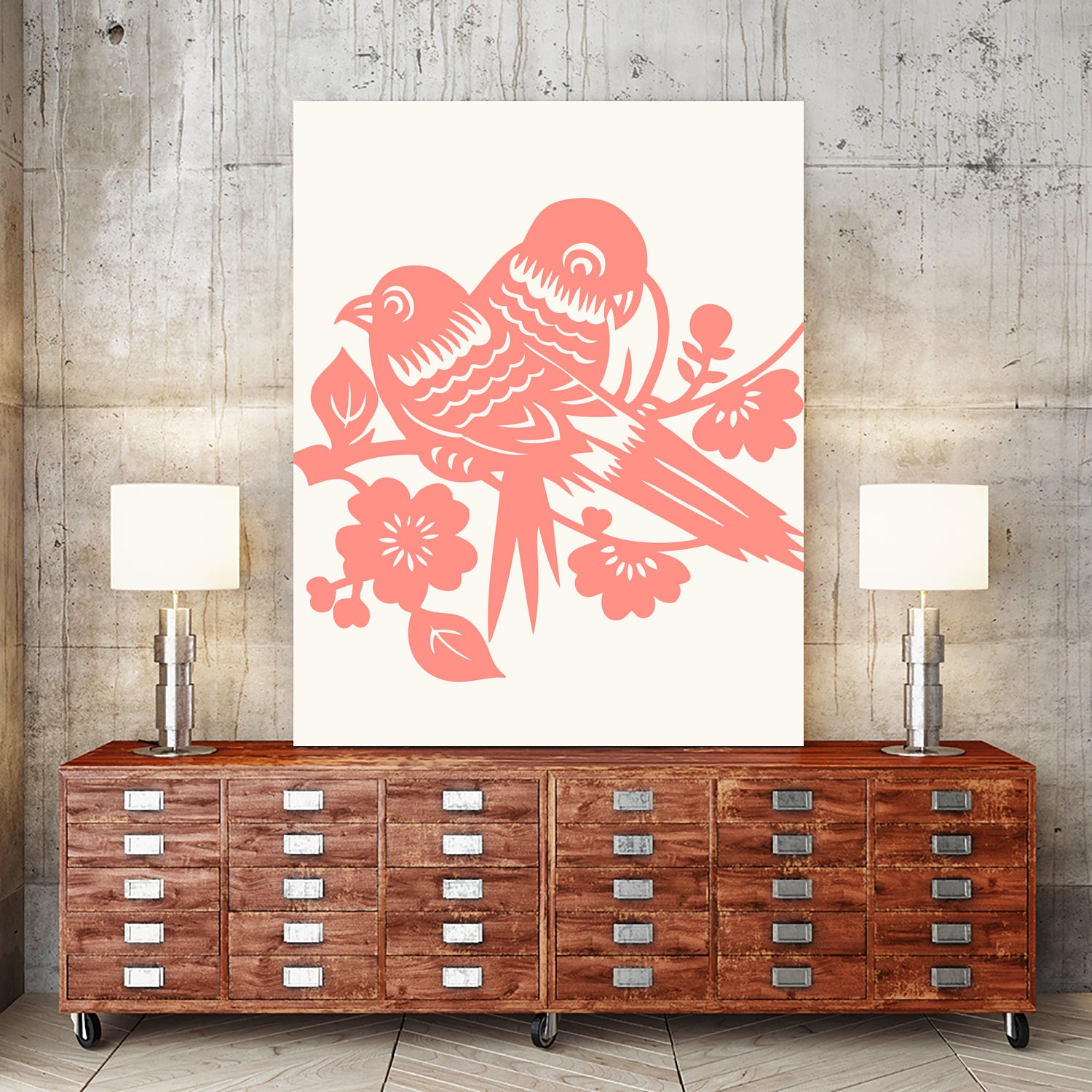 Love Birds Coral by Thomas Fernez on GIANT ART - pink digital drawing