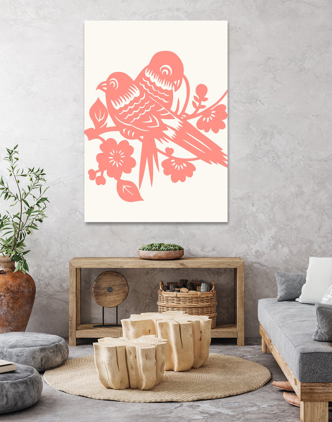 Love Birds Coral by Thomas Fernez on GIANT ART - pink digital drawing