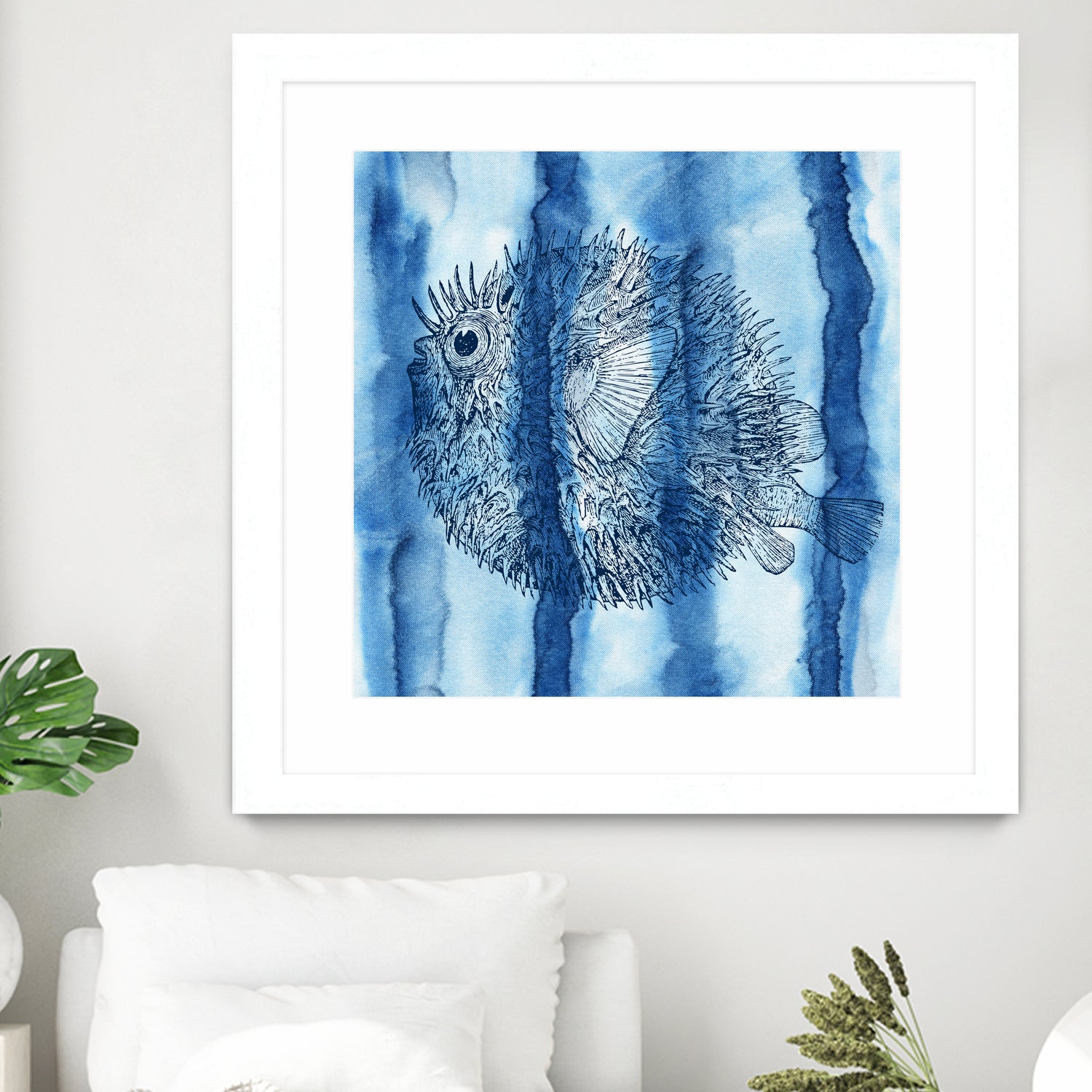 Puffer Fish Shibori by Thomas Fernez on GIANT ART - blue digital drawing