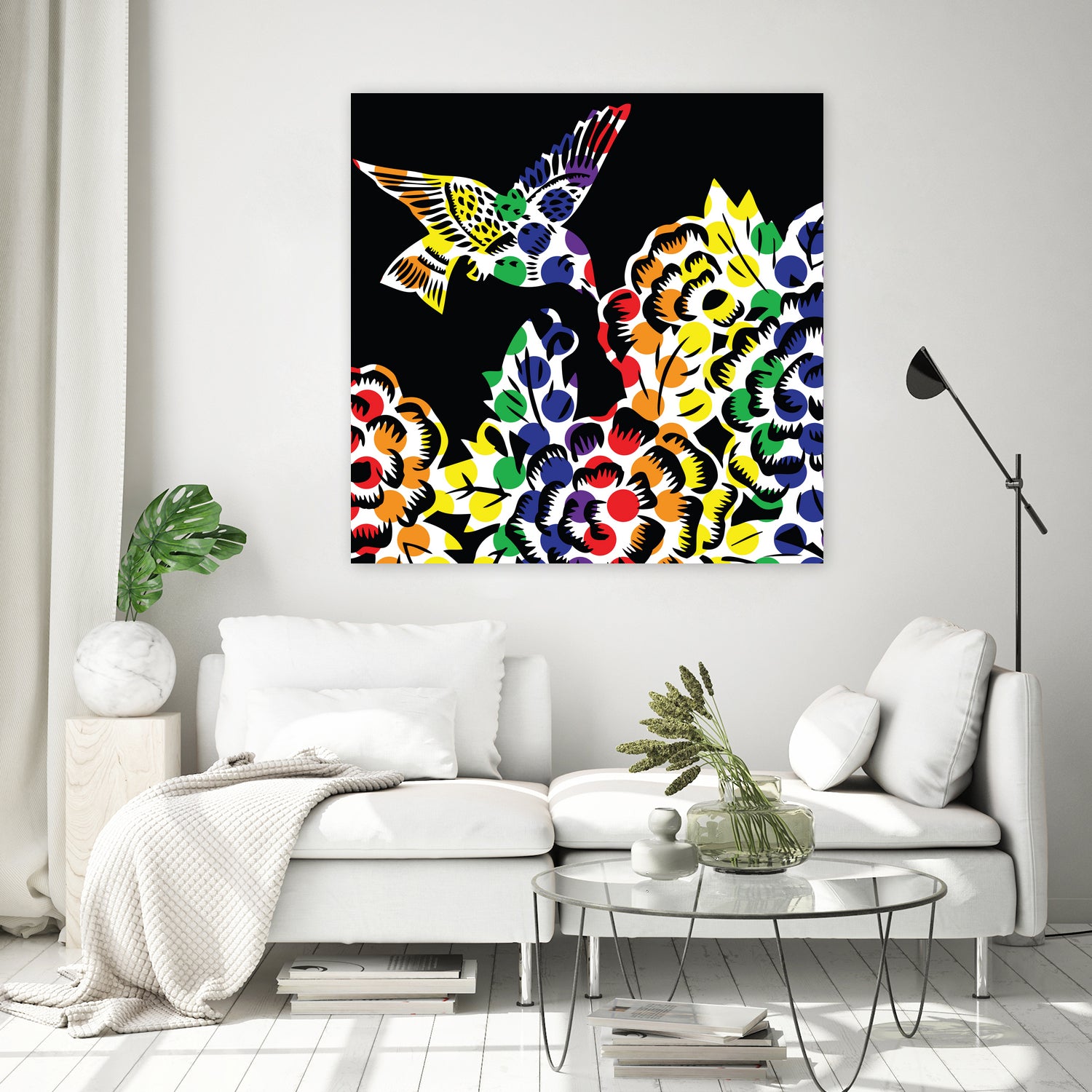 Hummingbird Dots Black by Thomas Fernez on GIANT ART - black digital painting