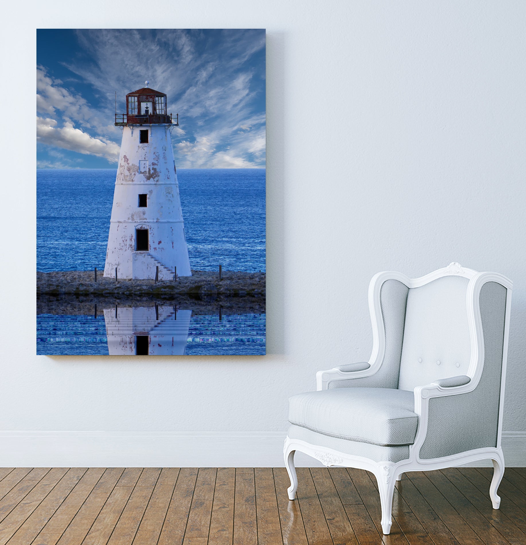 Lighthouse on Narrow Land by Darryl Brooks on GIANT ART - blue photo illustration