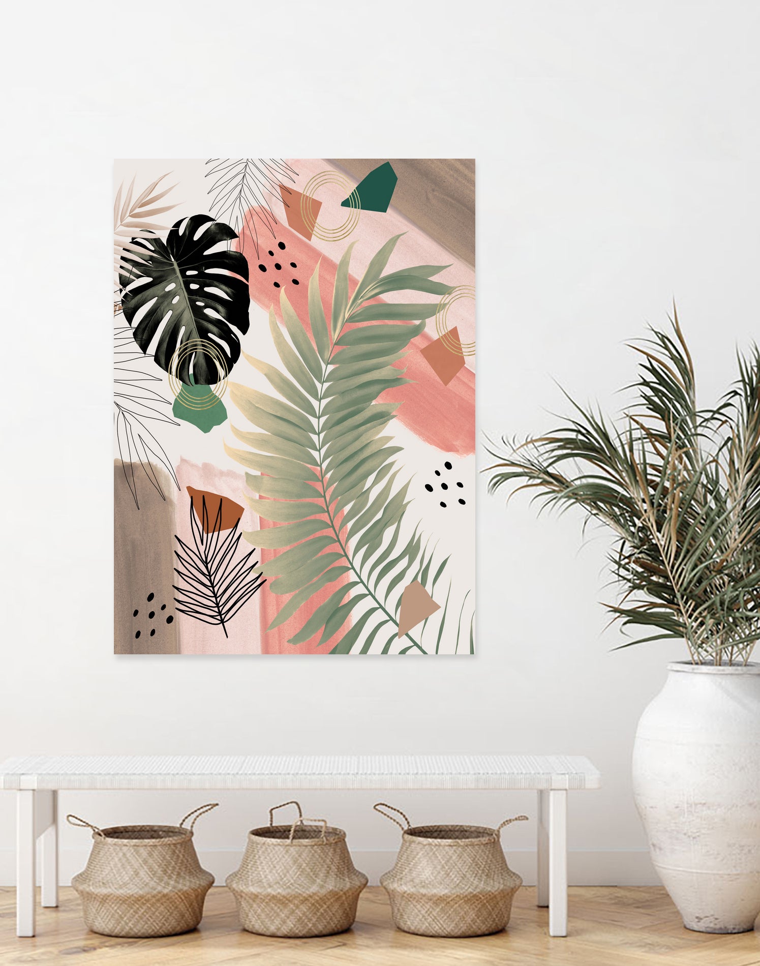 Palm Leaf Summer Glam #1 #tropical #decor #art by Anita & Bella Jantz on GIANT ART - pink digital drawing
