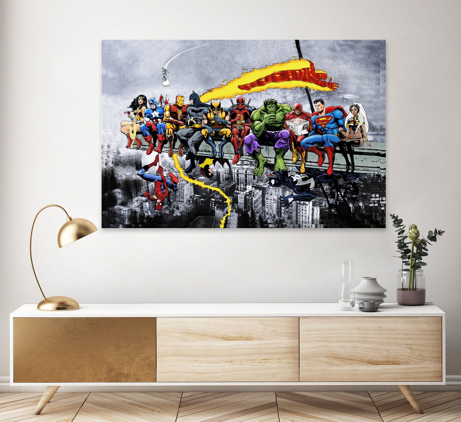 More Marvel & DC Superheroes Lunch Atop A Skyscraper by Dan Avenell on GIANT ART - gray digital painting