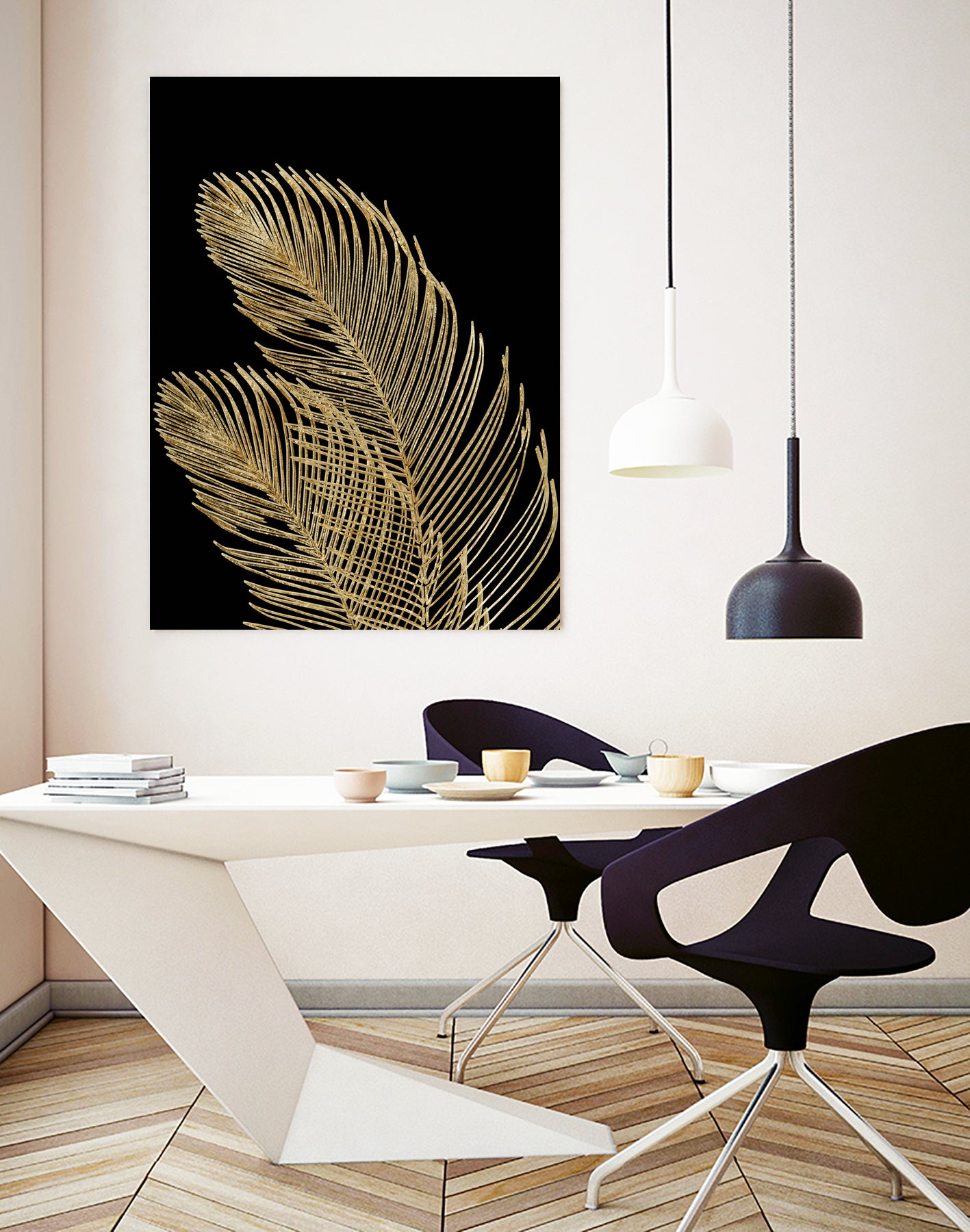 Palm Leaves Finesse Line Art with Gold Foil #1 #minimal by Anita & Bella Jantz on GIANT ART - yellow digital drawing