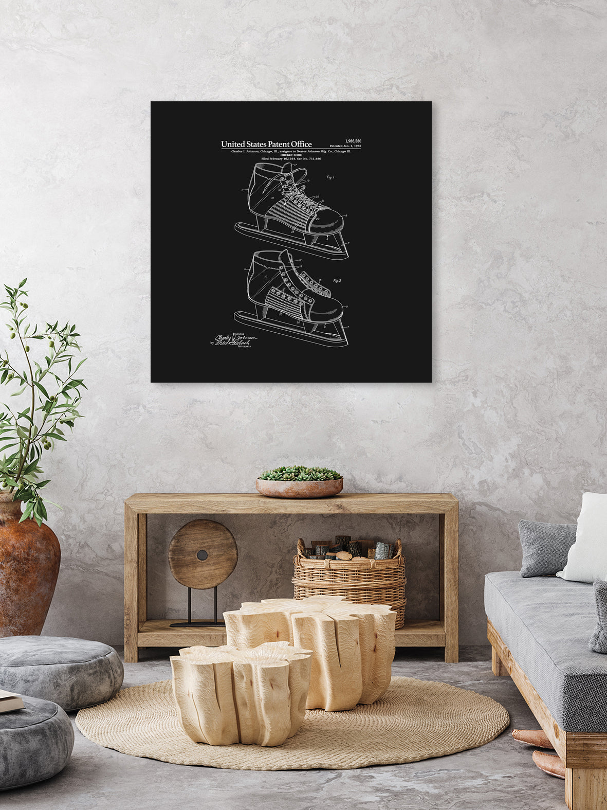 Hockey Skate Patent - Black by Finlay McNevin on GIANT ART - black typography