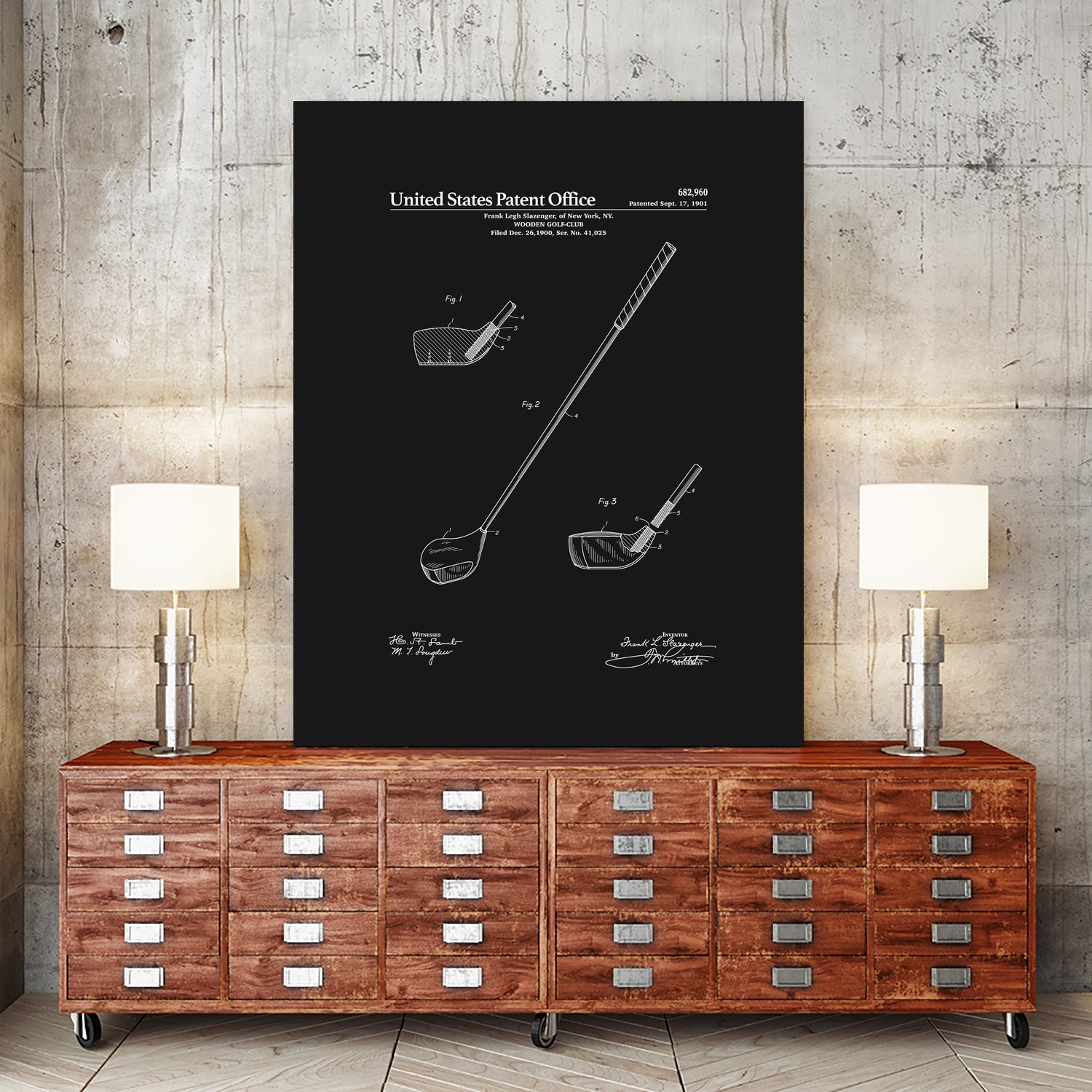 Golf Club Patent v2 - Black by Finlay McNevin on GIANT ART - black typography