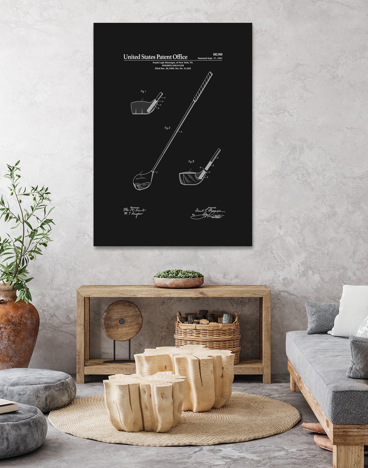 Golf Club Patent v2 - Black by Finlay McNevin on GIANT ART - black typography