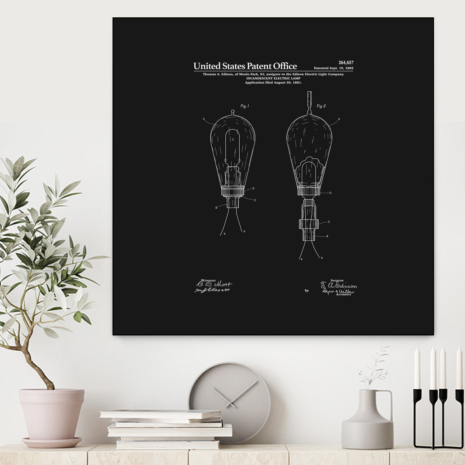 Thomas Edison Light Bulb Patent - Black by Finlay McNevin on GIANT ART - black typography