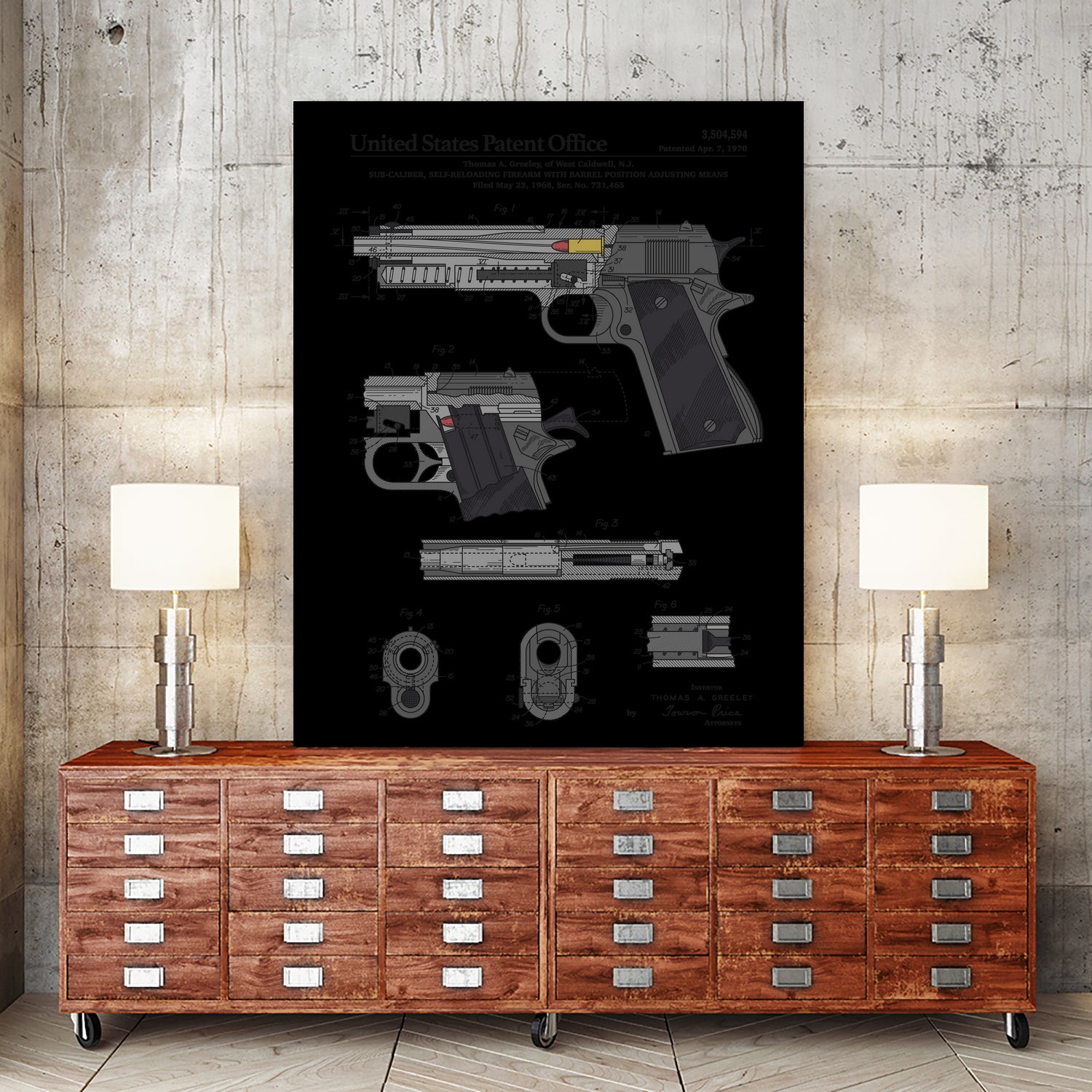 Colt 1911 Handgun Patent by Finlay McNevin on GIANT ART - gray typography