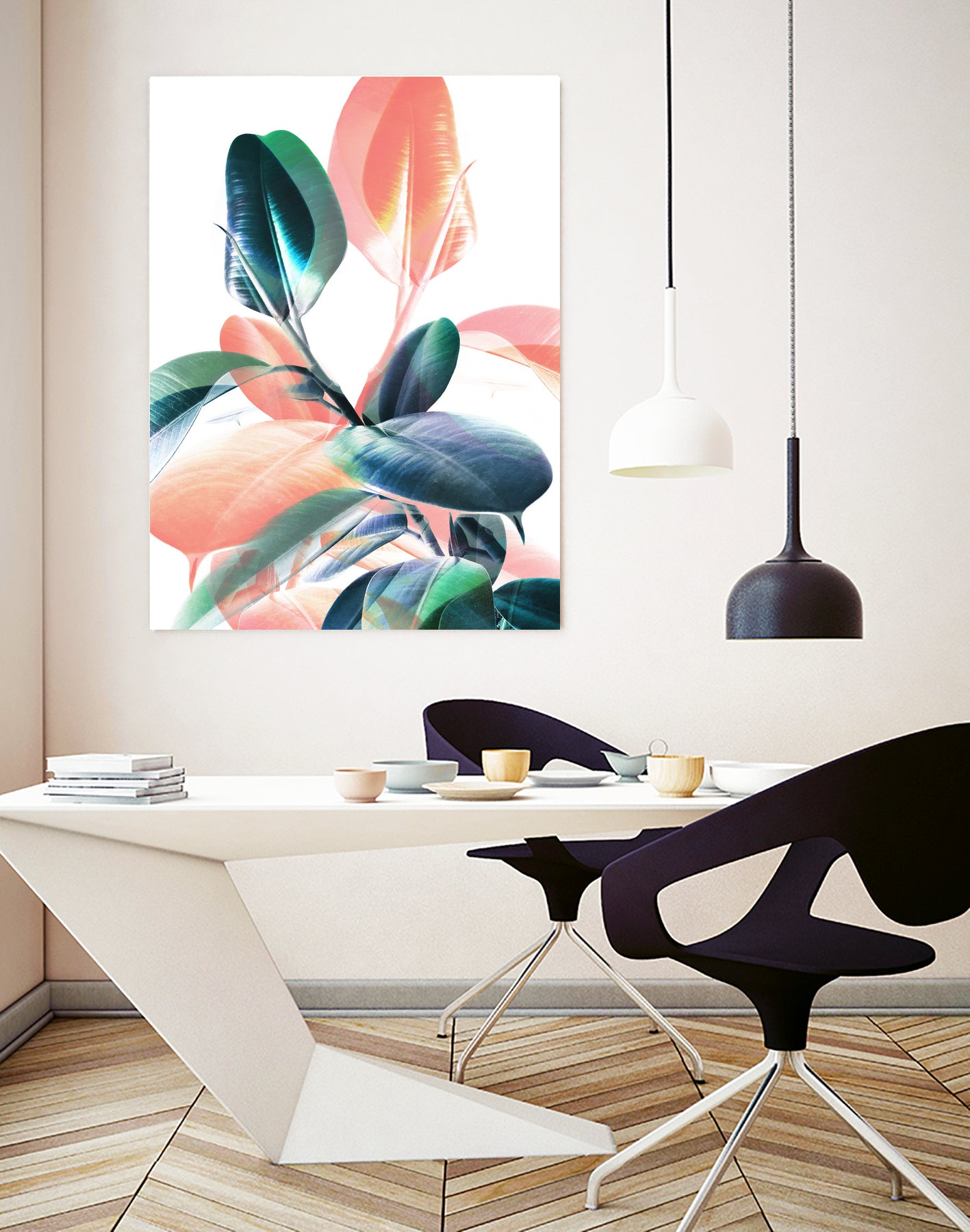 Foliage in Love - Teal & Peach by Dominique Van Roey on GIANT ART - white photo manipulation