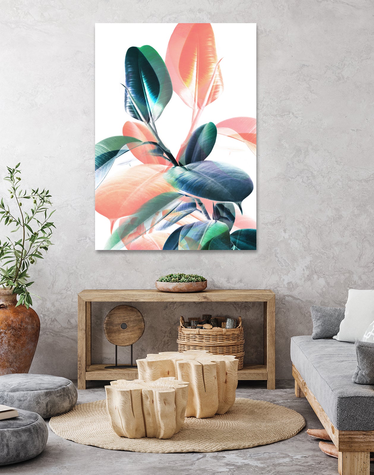 Foliage in Love - Teal & Peach by Dominique Van Roey on GIANT ART - white photo manipulation