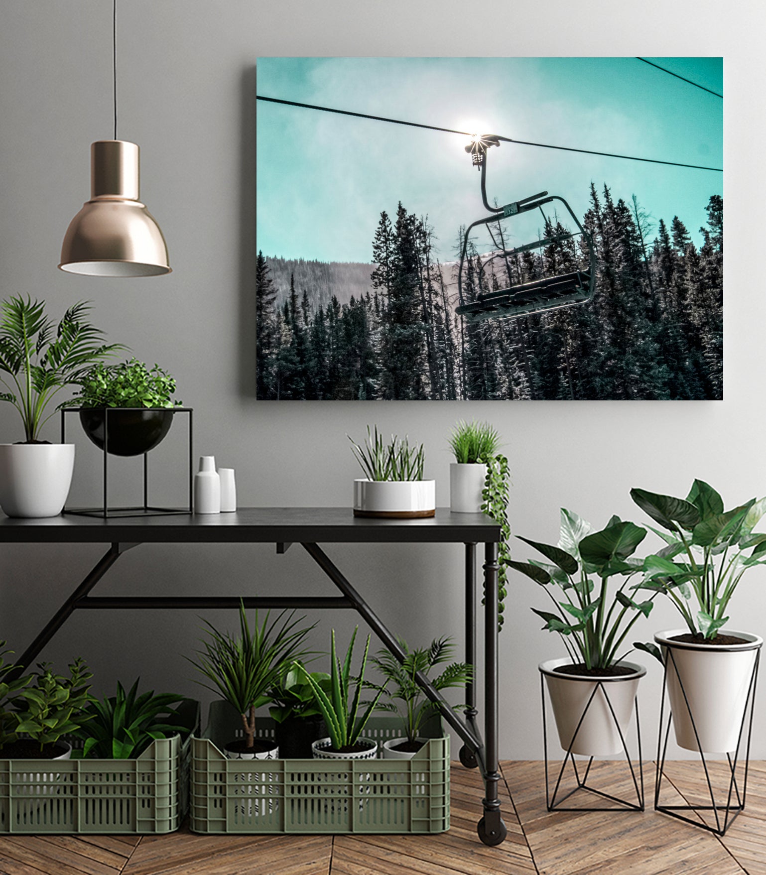 Chair Lift with Dark Blue and Teal Winter Sky by RJ Byrd on GIANT ART - blue photo illustration