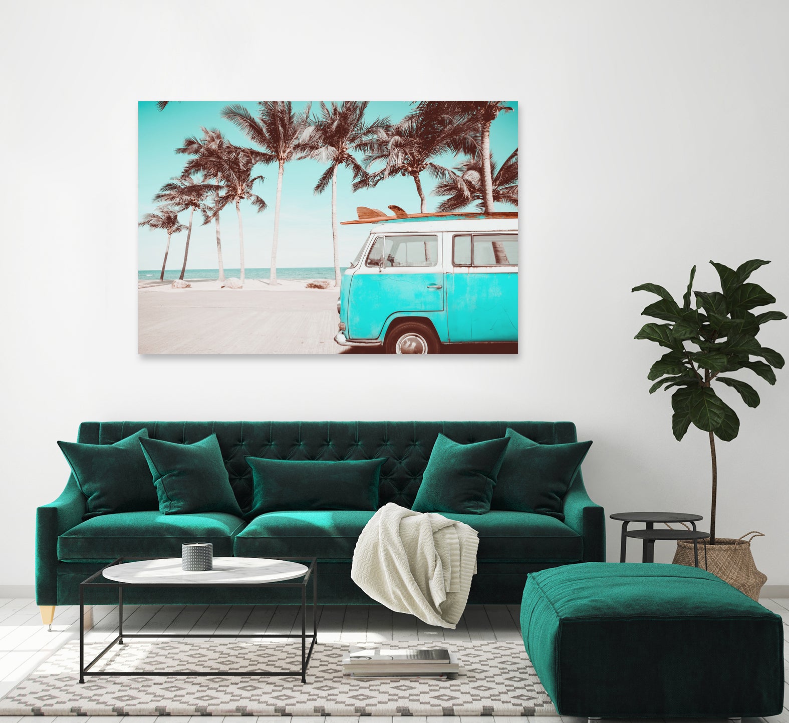 Retro Camper Van on the Beach by Rositsa Raicheva on GIANT ART - blue photo manipulation