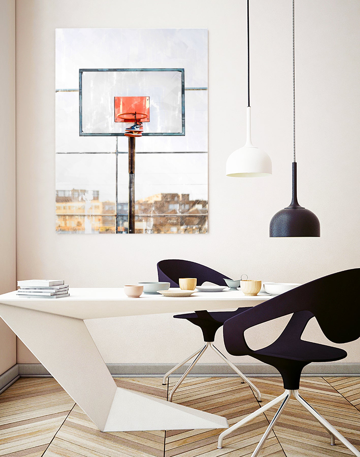 Air Jordan Attached To Basketball Hoop by Wazir Rohiman on GIANT ART - red digital painting