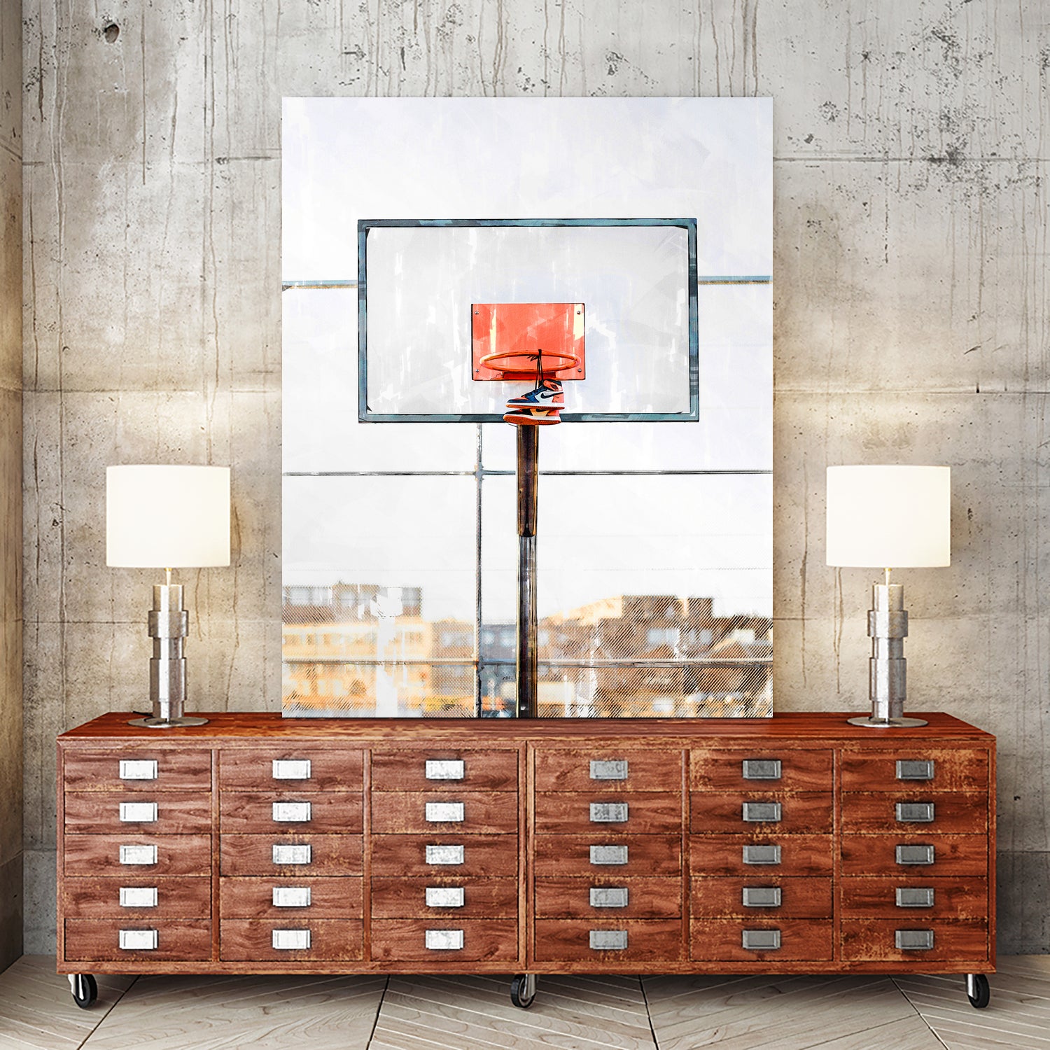 Air Jordan Attached To Basketball Hoop by Wazir Rohiman on GIANT ART - red digital painting