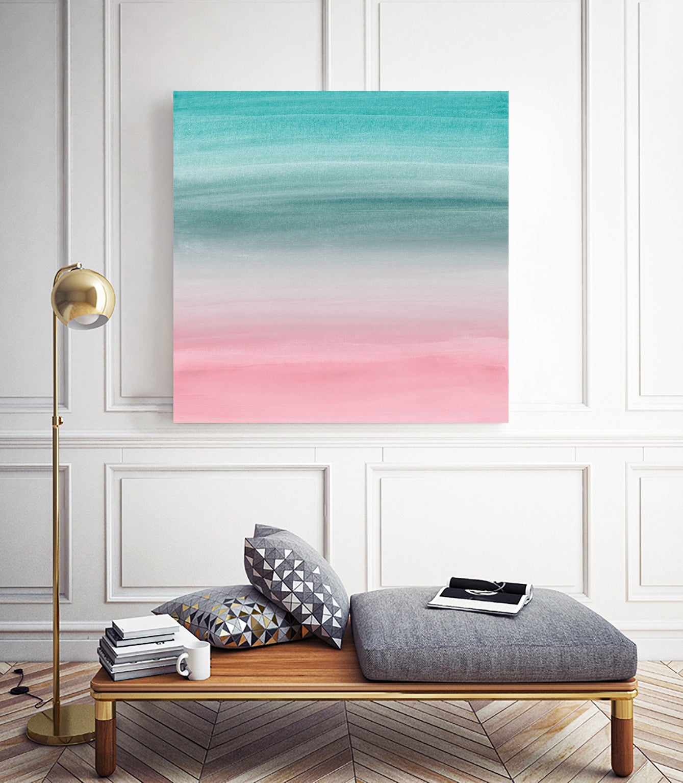 Touching Pink Teal Turquoise Watercolor Abstract #1 by Anita & Bella Jantz on GIANT ART - green digital painting
