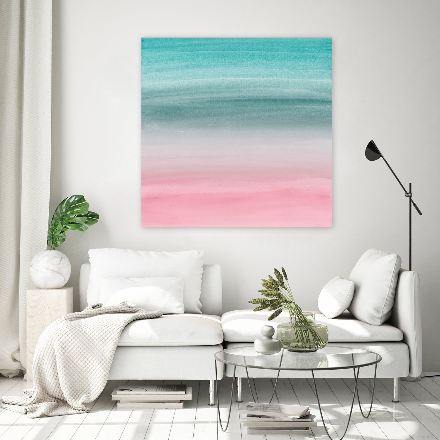Touching Pink Teal Turquoise Watercolor Abstract #1 by Anita & Bella Jantz on GIANT ART - green digital painting