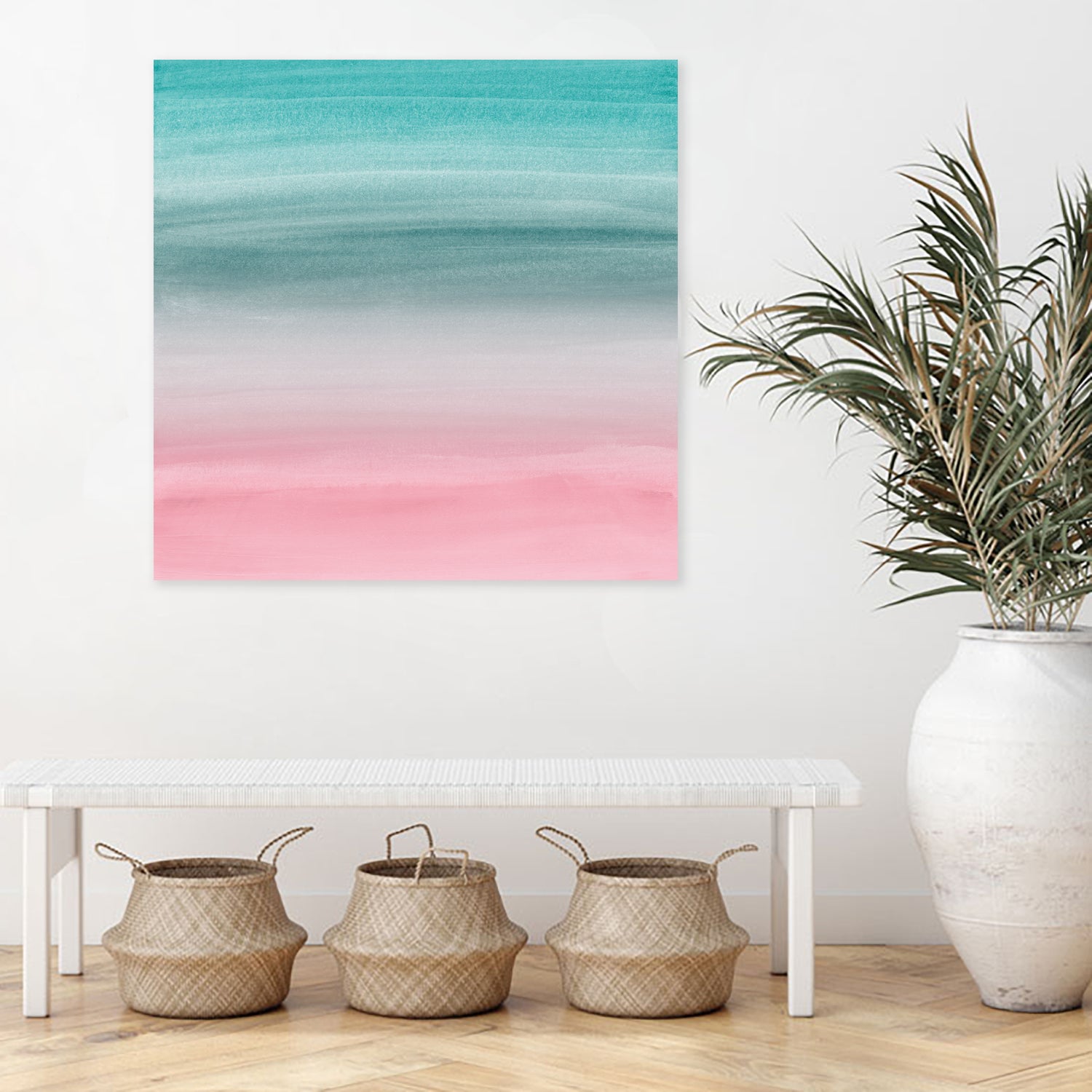 Touching Pink Teal Turquoise Watercolor Abstract #1 by Anita & Bella Jantz on GIANT ART - green digital painting