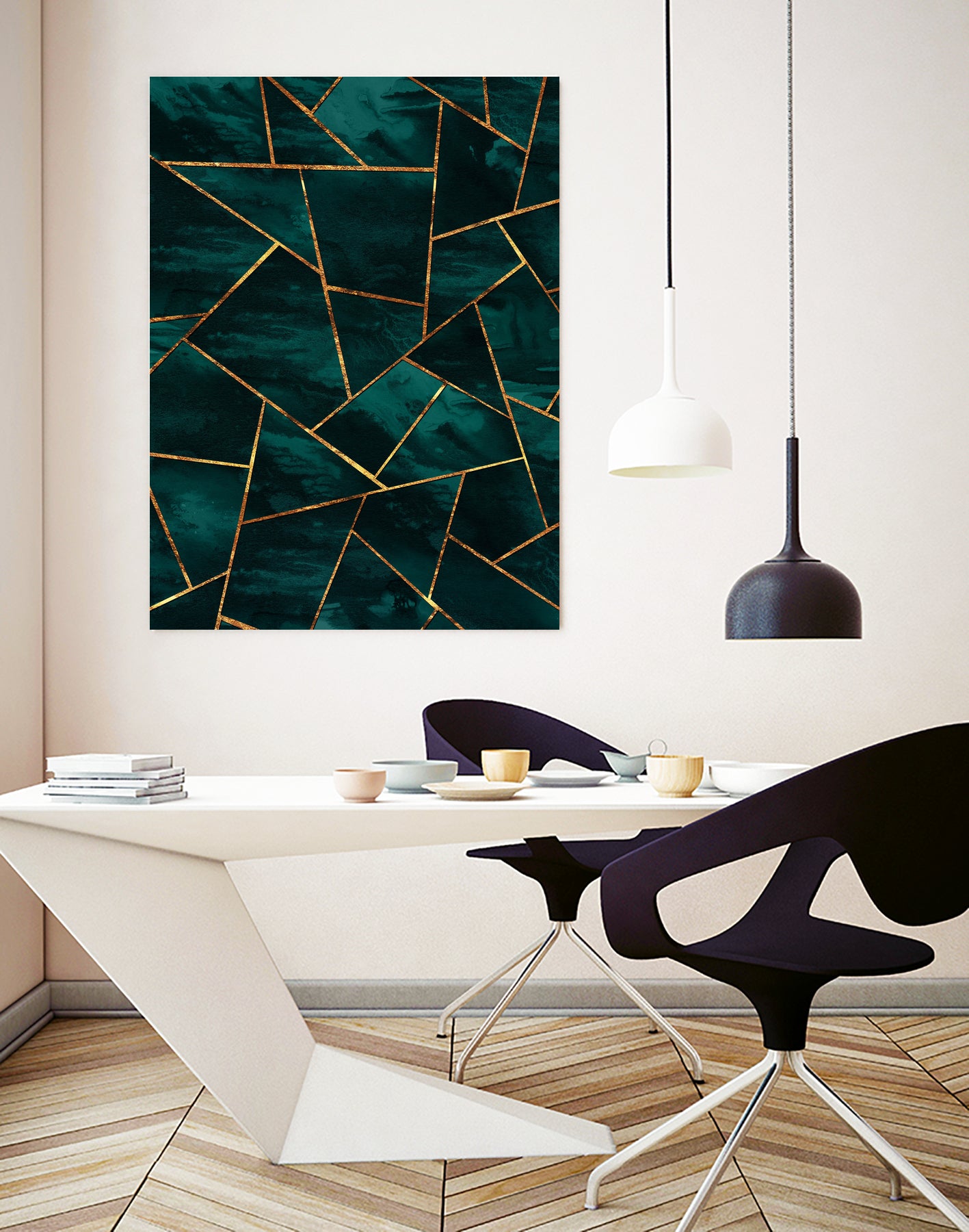 Dark Teal Ink Copper Gold Geometric Glam #1 #geo #decor #art by Anita & Bella Jantz on GIANT ART - green digital painting