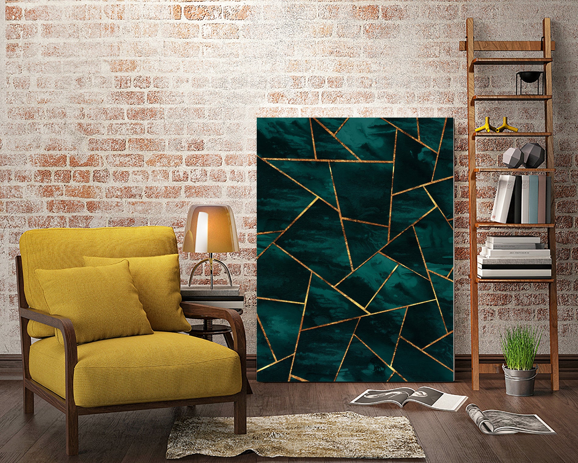 Dark Teal Ink Copper Gold Geometric Glam #1 #geo #decor #art by Anita & Bella Jantz on GIANT ART - green digital painting