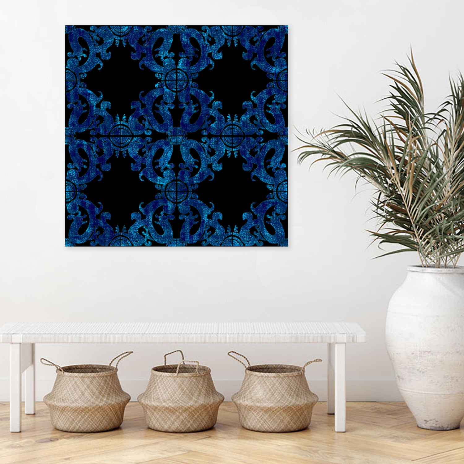 Blue carved tile ceramic effect by Bernadette Mombourgh on GIANT ART - blue digital painting