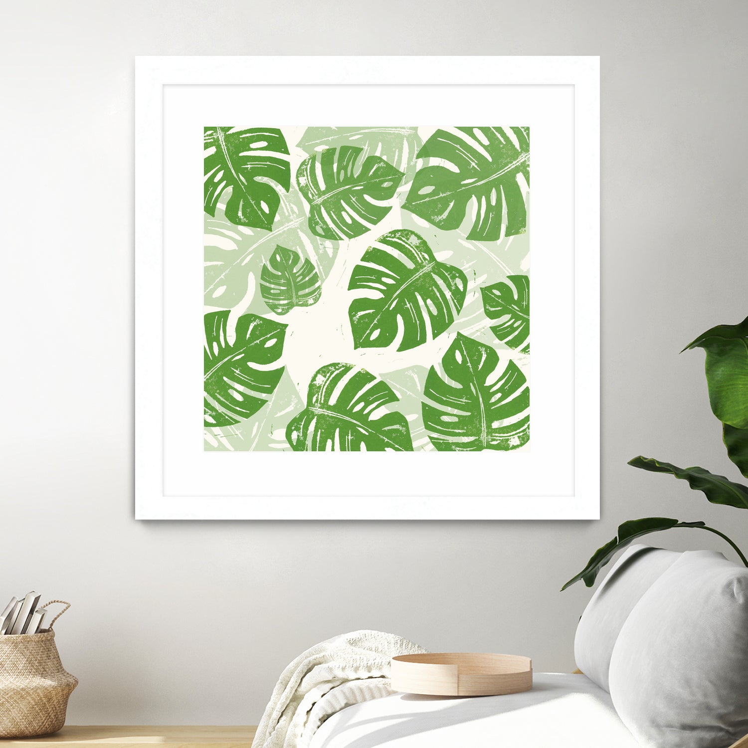 Linocut Monstera Pattern by Bianca Green on GIANT ART - green mixed media