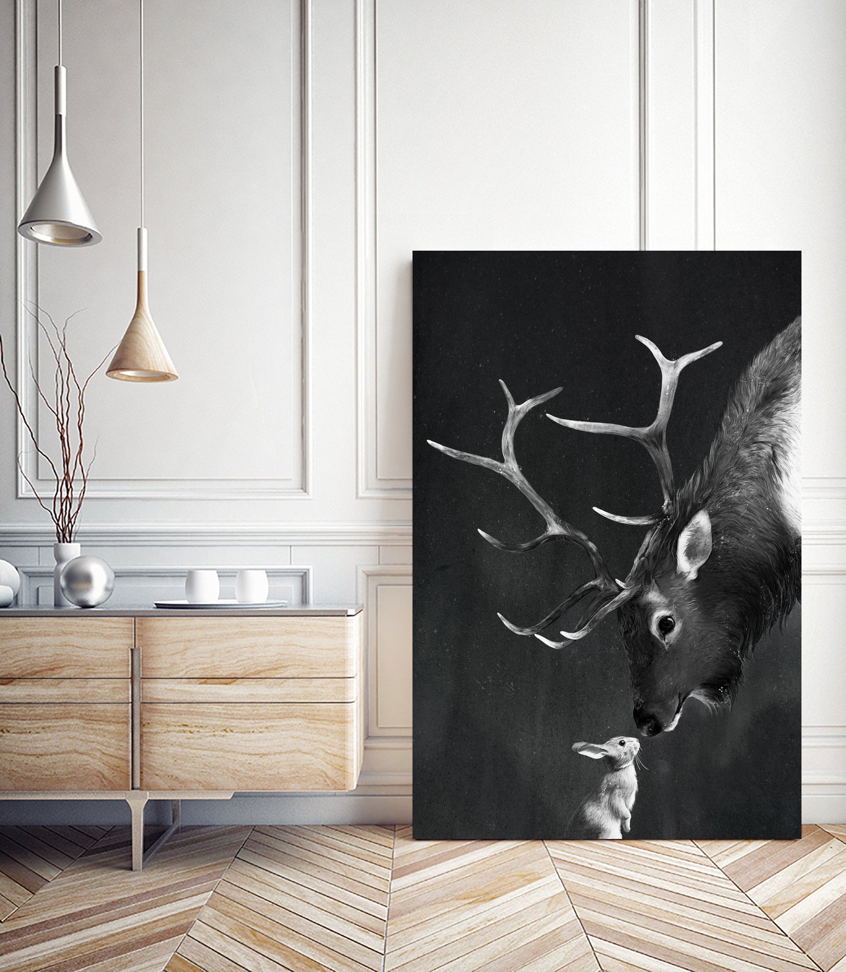 elk and rabbit by Laura Graves on GIANT ART - black digital painting