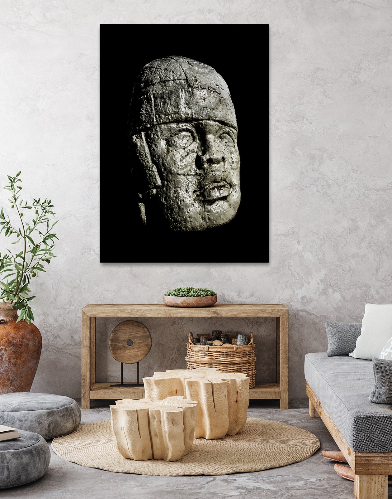 Mexican Pre Hispanic Head Sculpture Poster by Daniel Ferreira-Leites on GIANT ART - black photo illustration