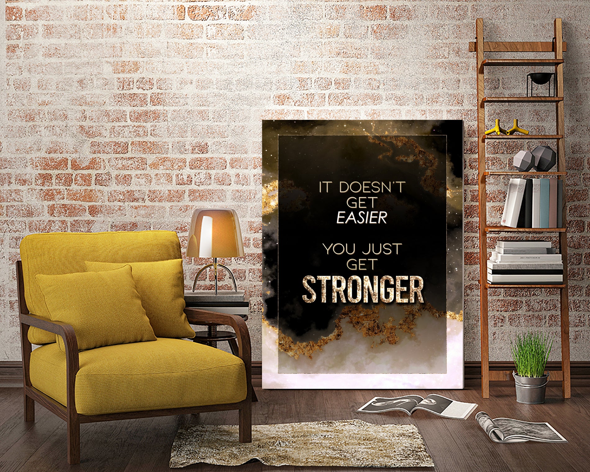 It Doesn't Get Easier You Just Get Stronger Gold Moti by Raul Andre Petrasanta on GIANT ART - yellow digital painting