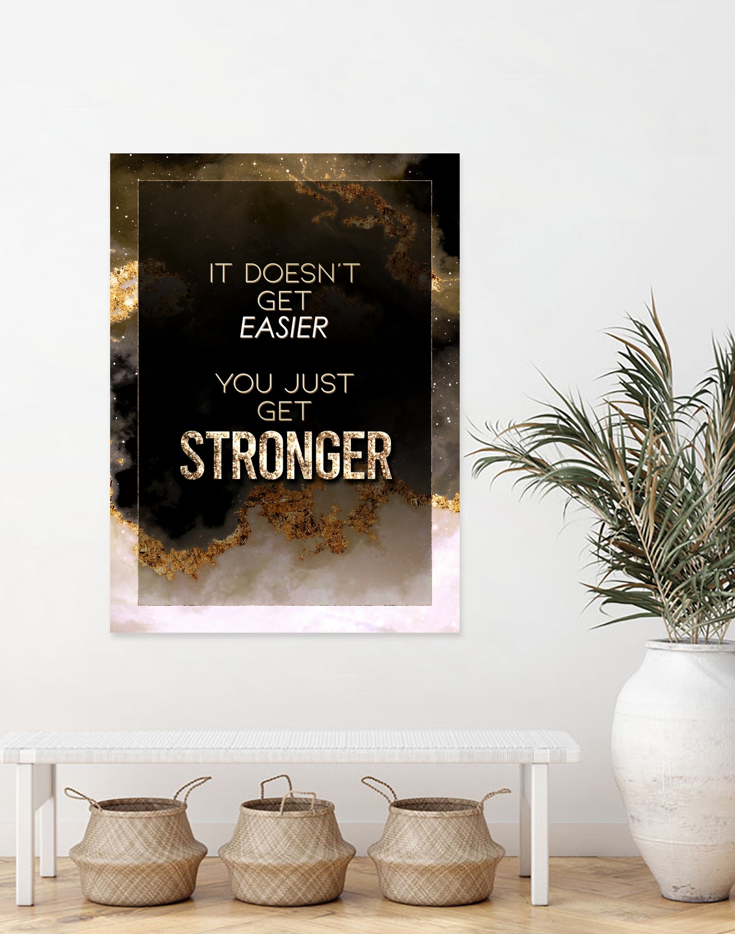 It Doesn't Get Easier You Just Get Stronger Gold Moti by Raul Andre Petrasanta on GIANT ART - yellow digital painting