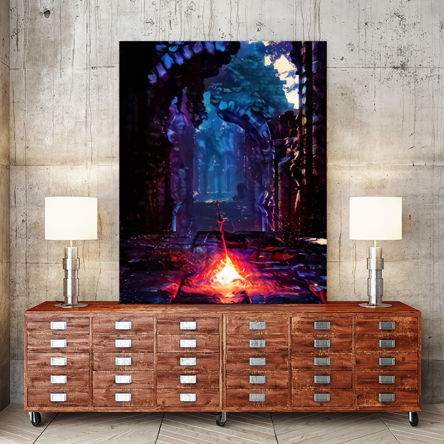 Bonfire , by Christian Velazquez on GIANT ART - blue game design