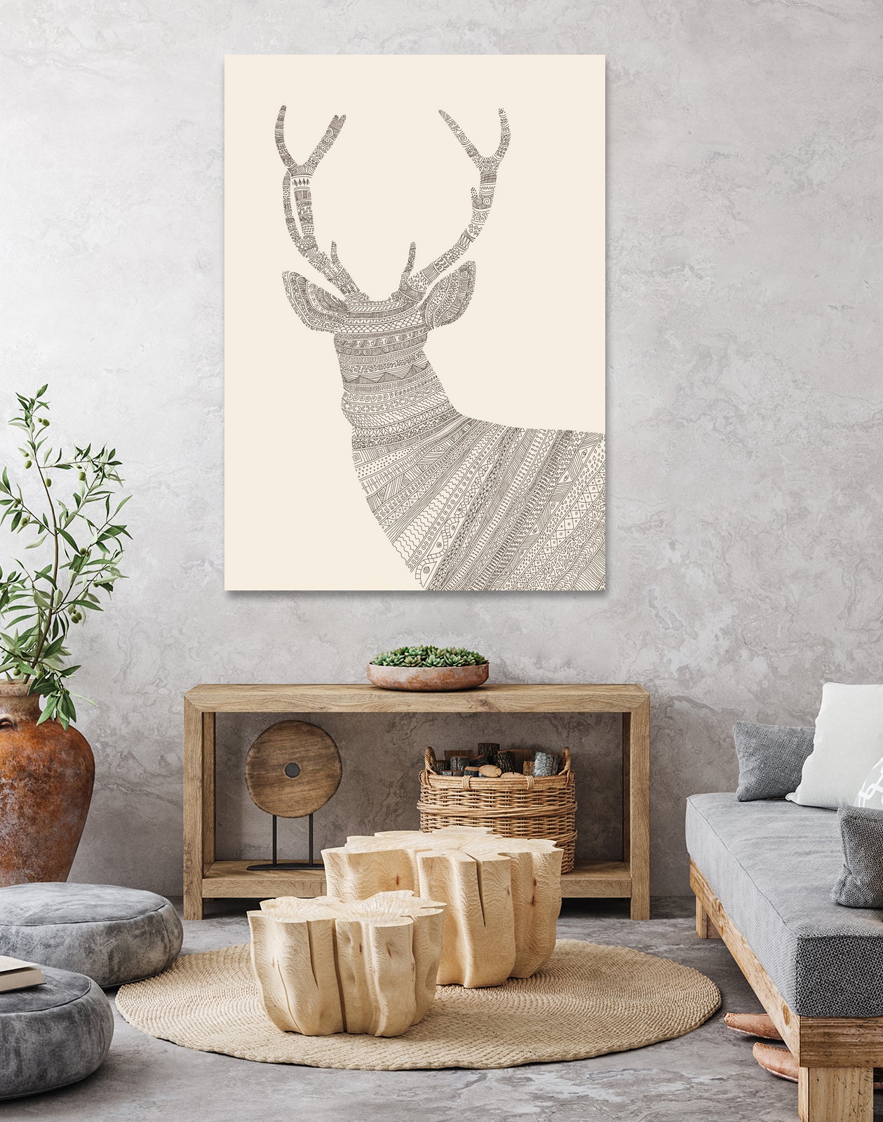 Stag / Deer (On Beige) by Florent Bodart on GIANT ART - digital drawing