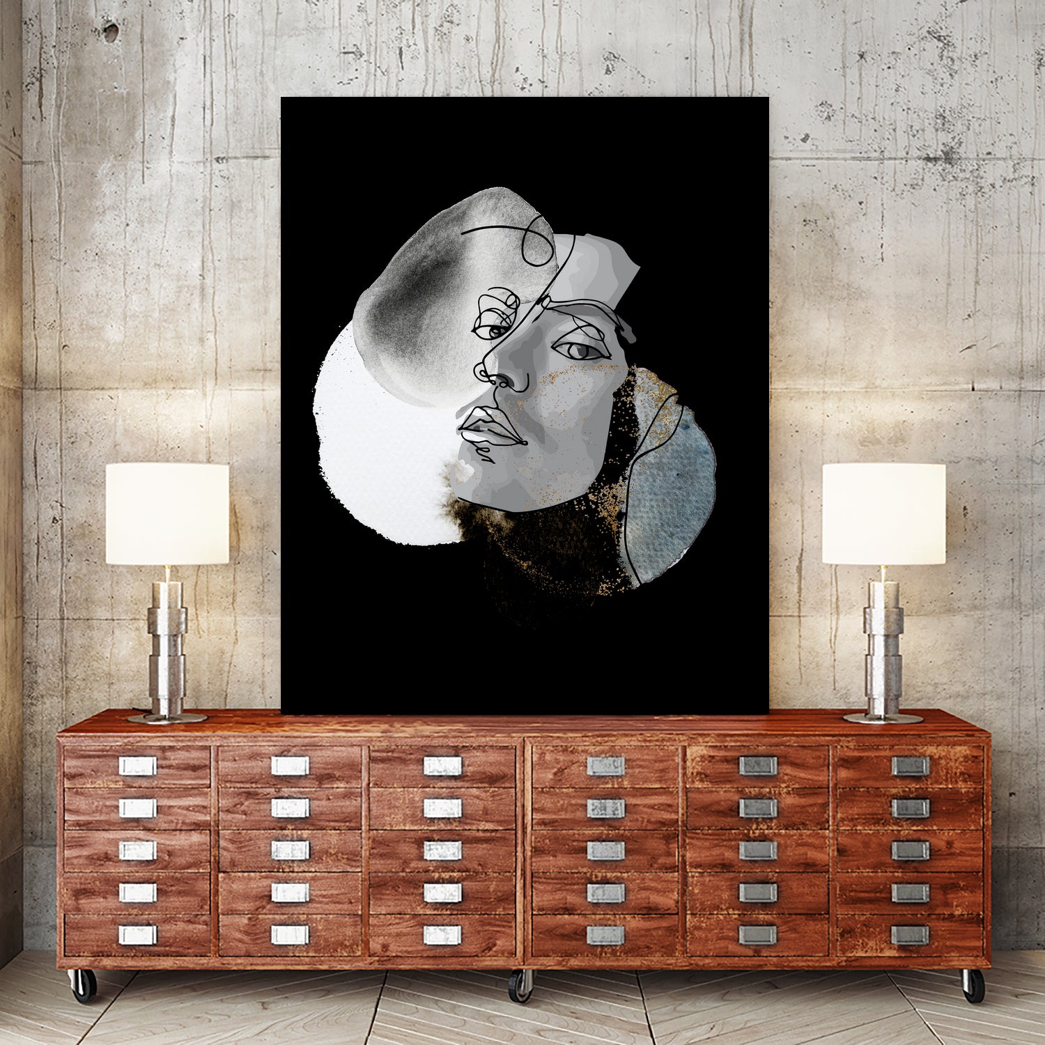 male line art portrait by Sabine Hoffmann on GIANT ART - black digital drawing