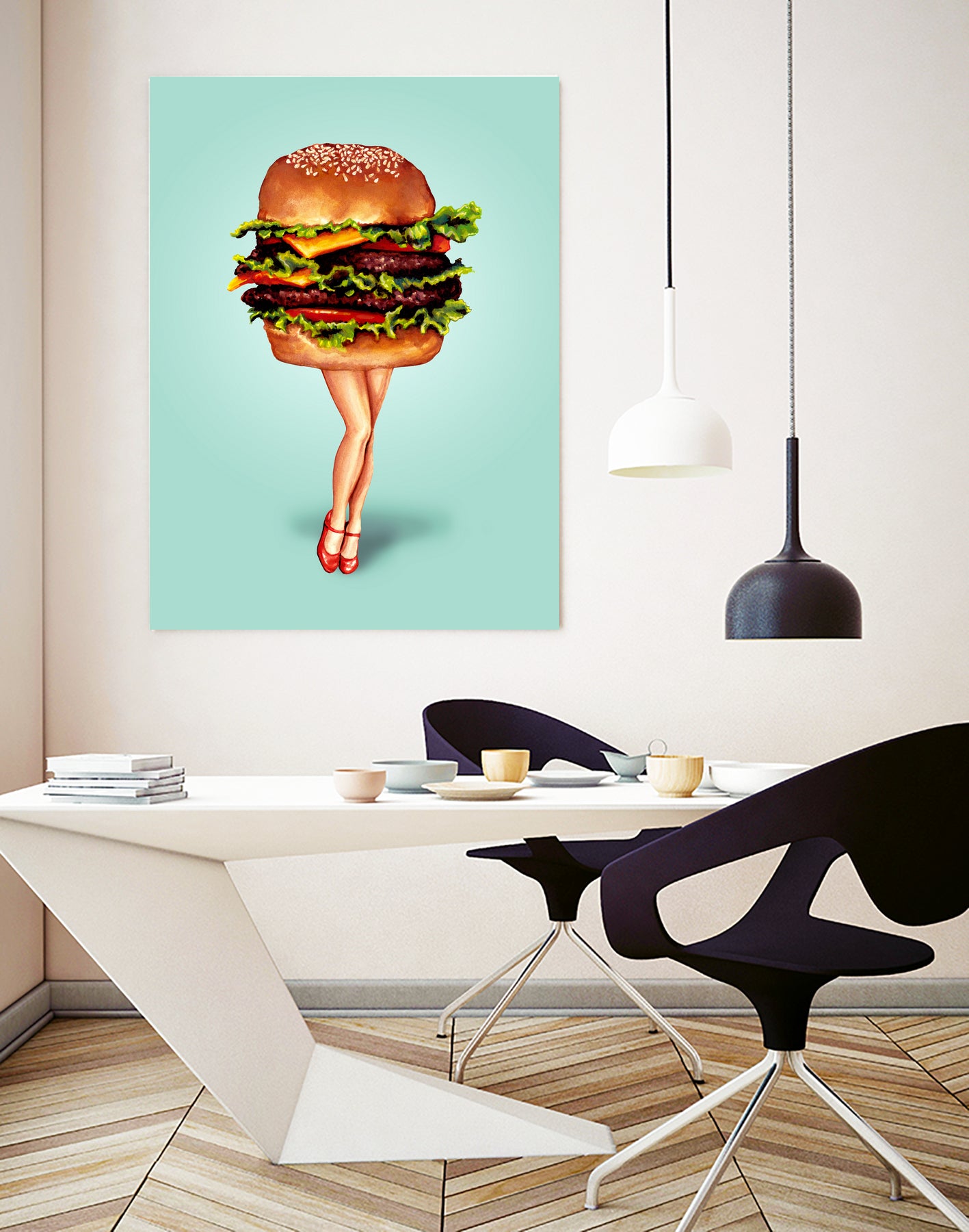 Cheeseburger Girl by Kelly Gilleran on GIANT ART - blue mixed media