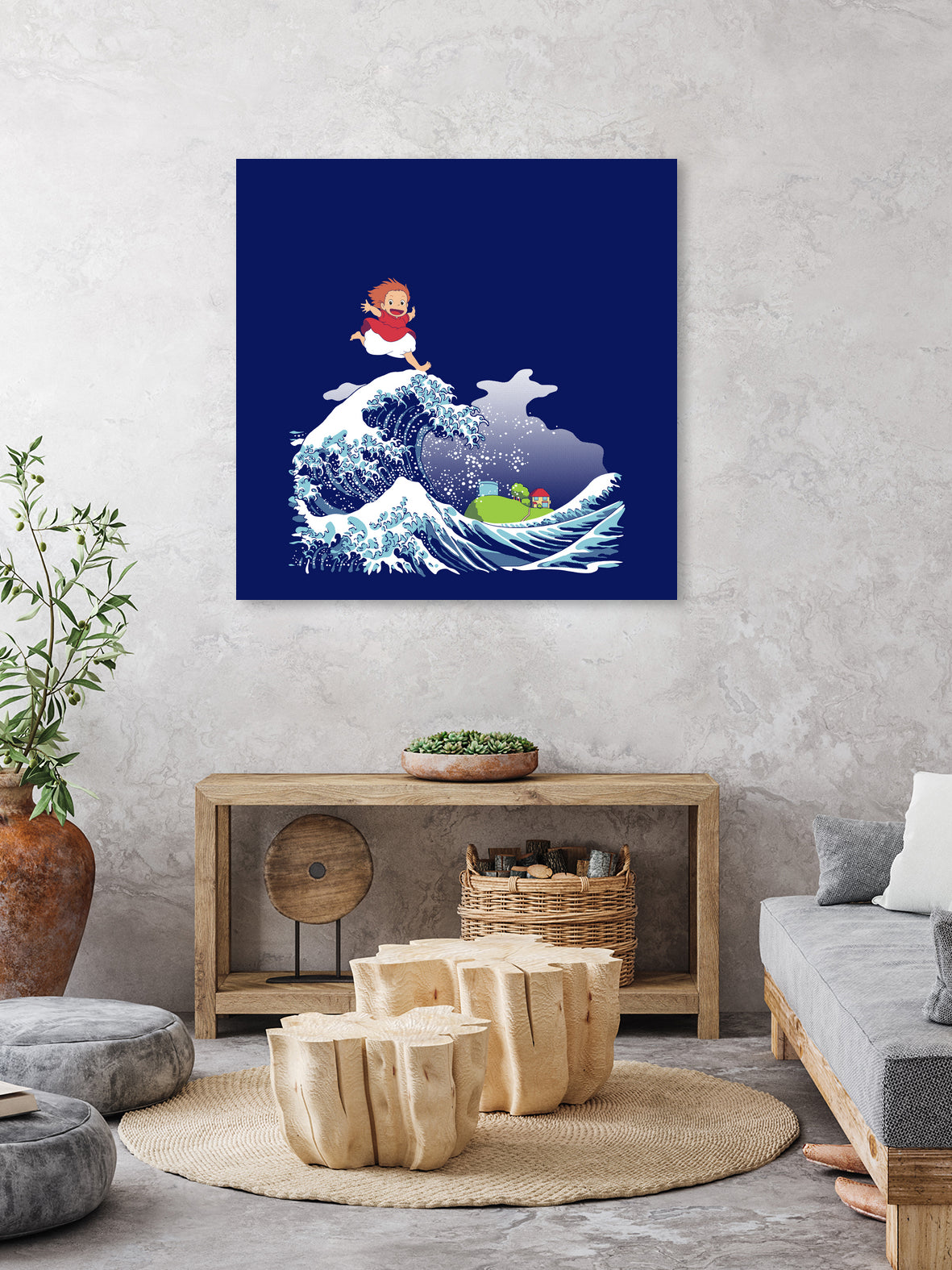 Ponyo and the Great Kanagawa wave by Stefano Piga on GIANT ART - blue digital drawing