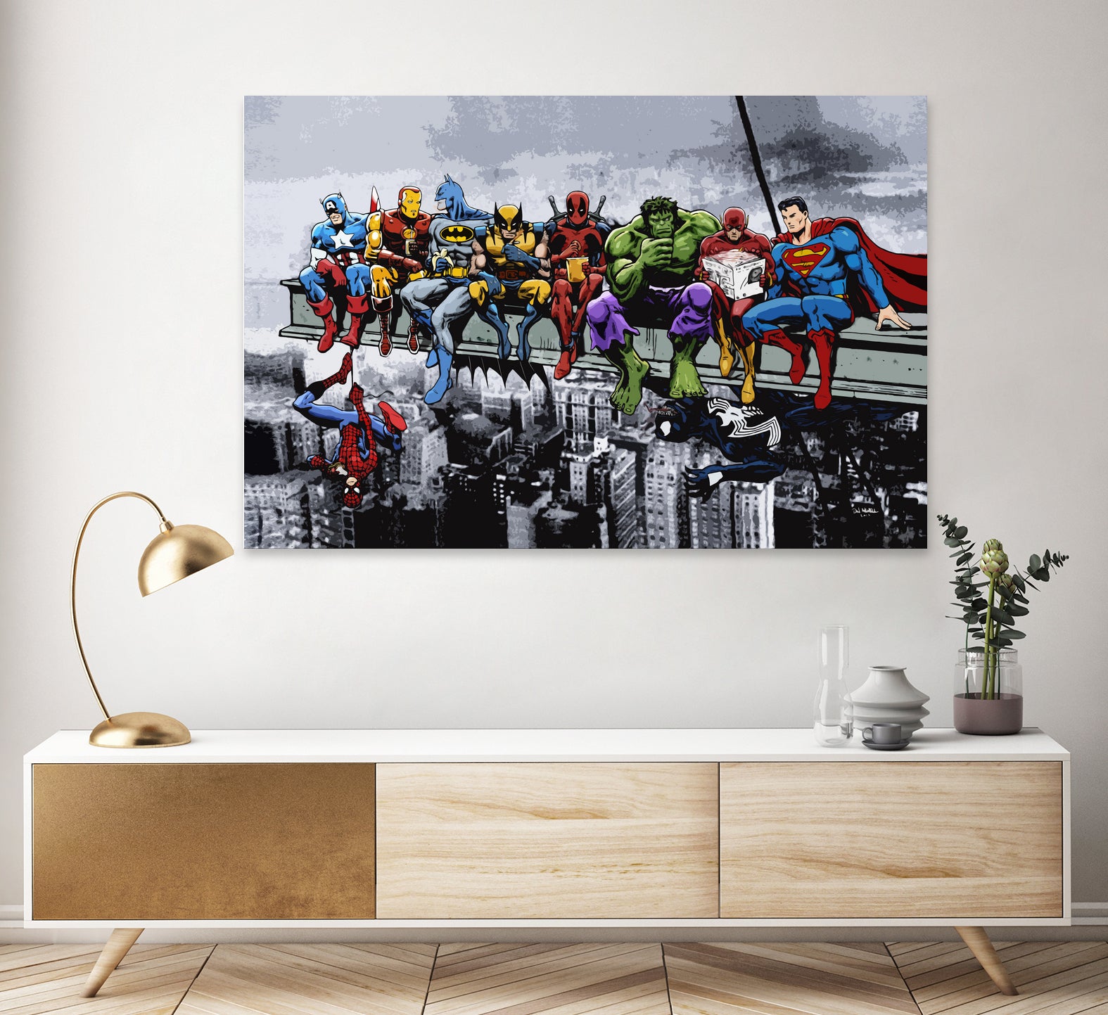 Marvel DC Superheroes Lunch Rendezvous by Dan Avenell on GIANT ART - blue digital painting