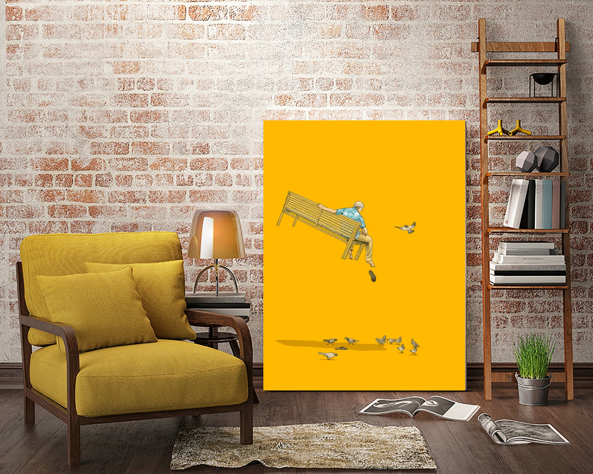 Float - With the pigeons by Jason Ratliff on GIANT ART - yellow digital painting